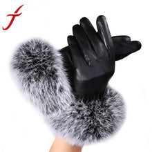 2016 Trustworthy Warm Autumn Winter Gloves Women Lady Black Leather Gloves Rabbit Fur Mittens Guantes Luva #LYW