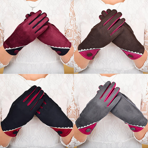 Free Size Women Velvet Winter Warm Glove Soft Wrist Thick Mitten Driving Full Finger TouchScreen Glove 23cm #3